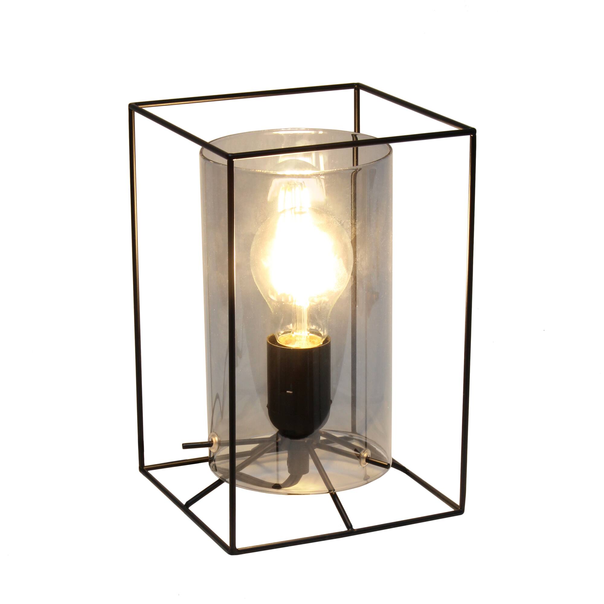 Lalia Home Black Framed Table Lamp with Cylinder Glass Shade